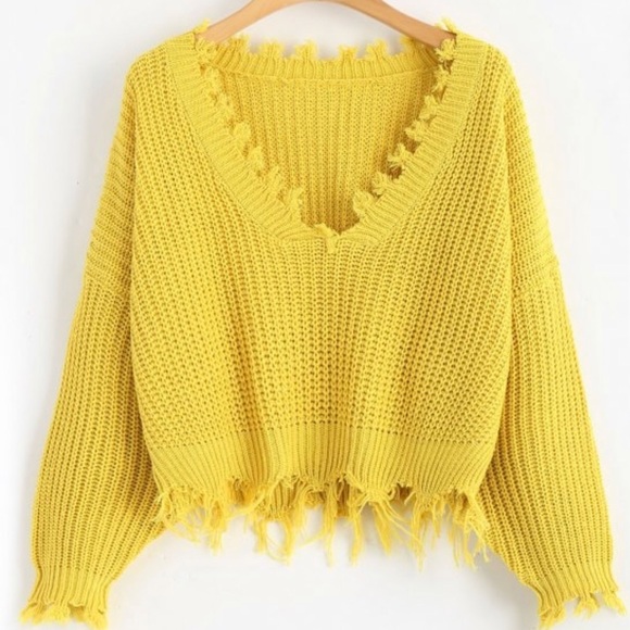 Loose Ripped V Neck Sweater - Picture 6 of 8